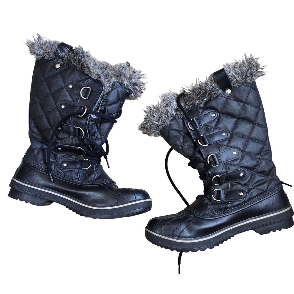 Sorel Quilt Black Fur Trim Snow Boots